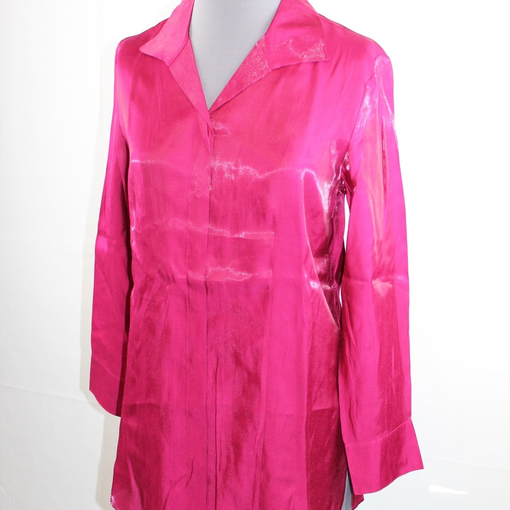 Chicos Pink Blouse Top Button Down Long Sleeve NEW
